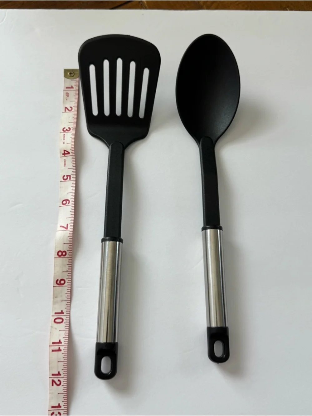 Black Nylon Slotted Turner and Spoon Set with Stainless Accents